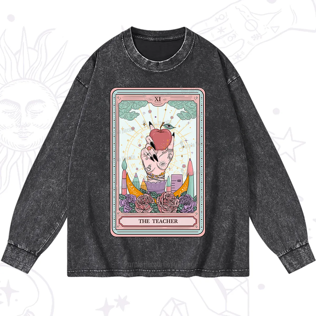 Purplehecate The Teacher Tarot Washed Long Sleeve Shirt