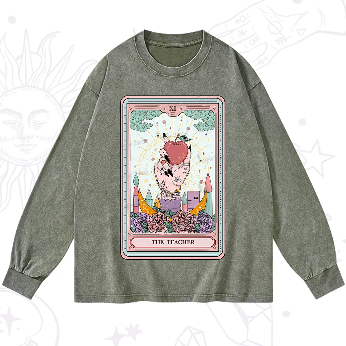 Purplehecate The Teacher Tarot Washed Long Sleeve Shirt