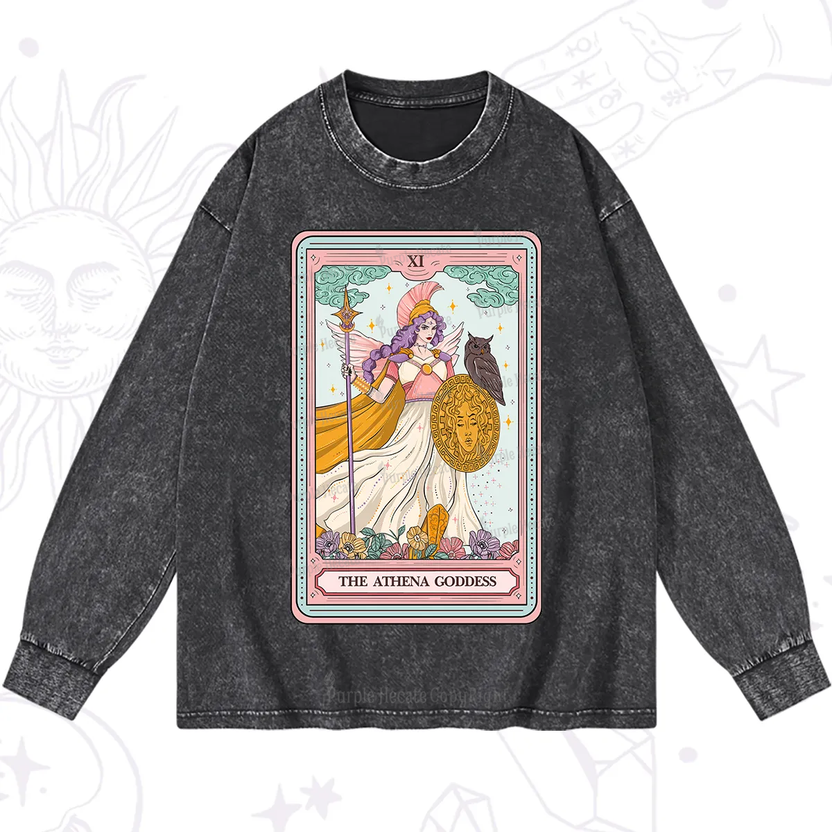 Purplehecate The Athena Goddess Tarot Washed Long Sleeve Shirt