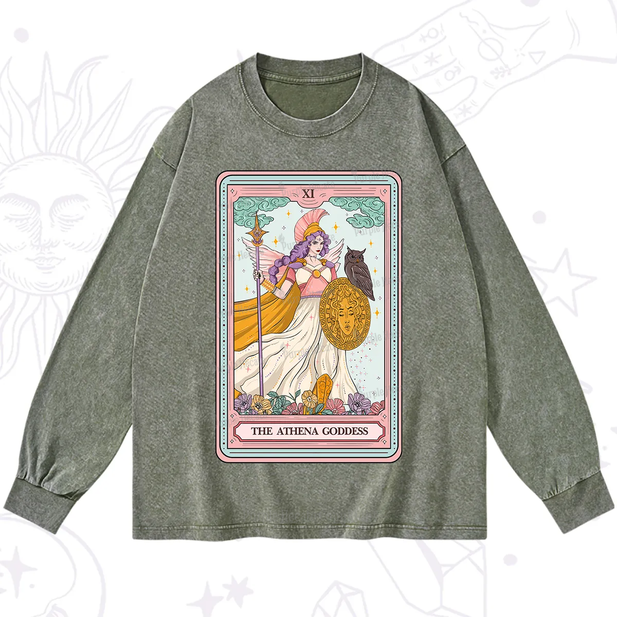 Purplehecate The Athena Goddess Tarot Washed Long Sleeve Shirt