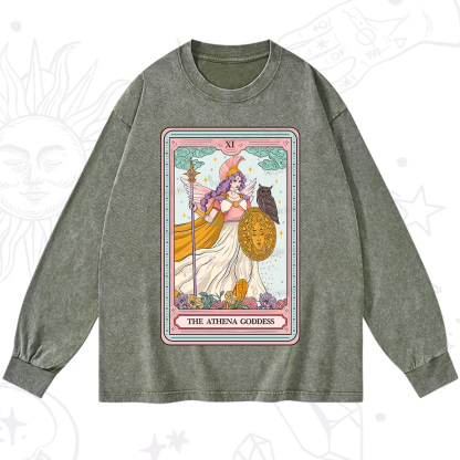 Purplehecate The Athena Goddess Tarot Washed Long Sleeve Shirt