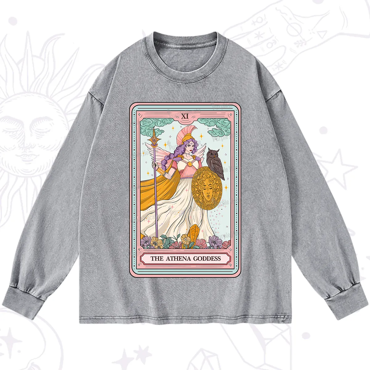 Purplehecate The Athena Goddess Tarot Washed Long Sleeve Shirt