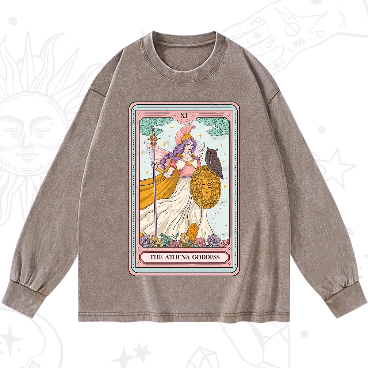 Purplehecate The Athena Goddess Tarot Washed Long Sleeve Shirt