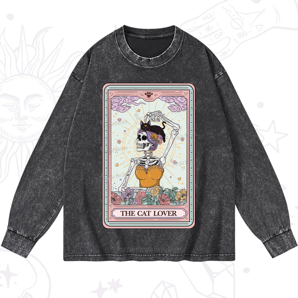 Purplehecate The Cat Lover Tarot Washed Long Sleeve Shirt