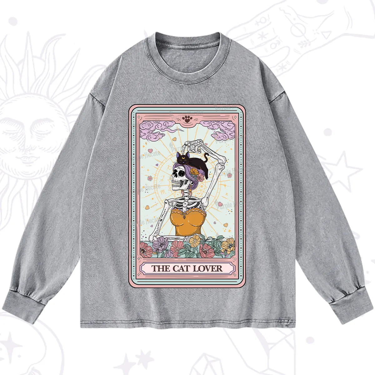 Purplehecate The Cat Lover Tarot Washed Long Sleeve Shirt