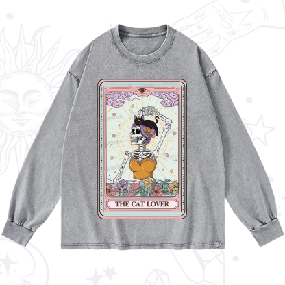 Purplehecate The Cat Lover Tarot Washed Long Sleeve Shirt