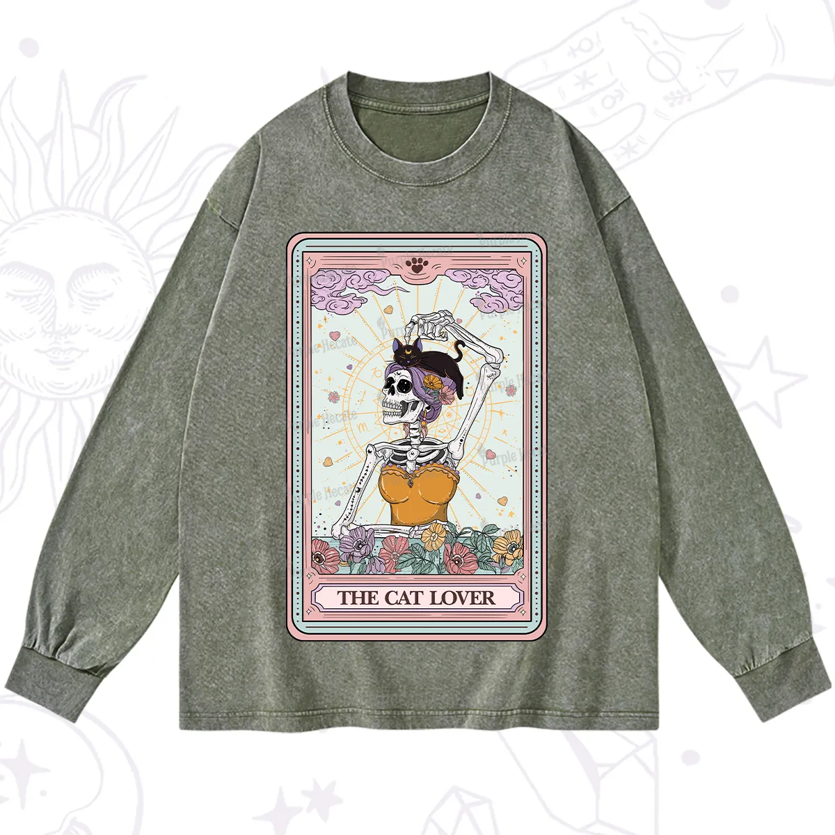 Purplehecate The Cat Lover Tarot Washed Long Sleeve Shirt