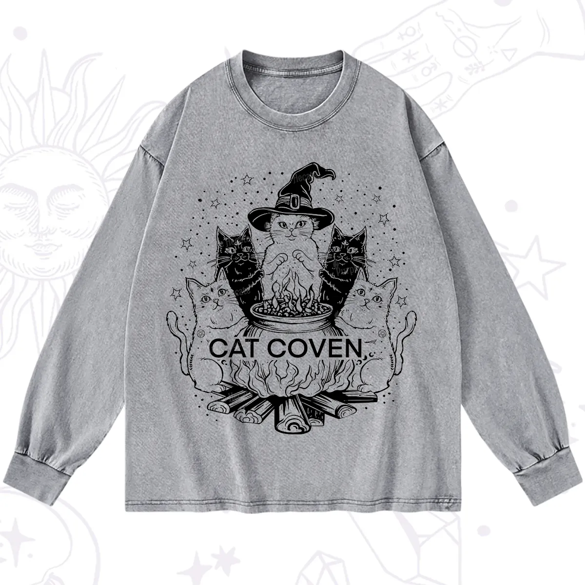 Purplehecate Witchy Cat Coven Washed Long Sleeve Shirt