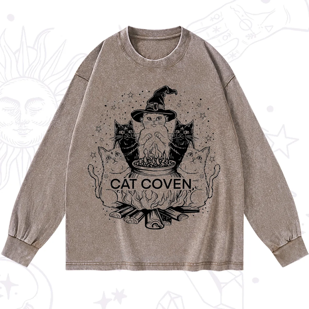 Purplehecate Witchy Cat Coven Washed Long Sleeve Shirt