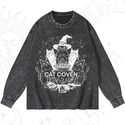 Purplehecate Witchy Cat Coven Washed Long Sleeve Shirt