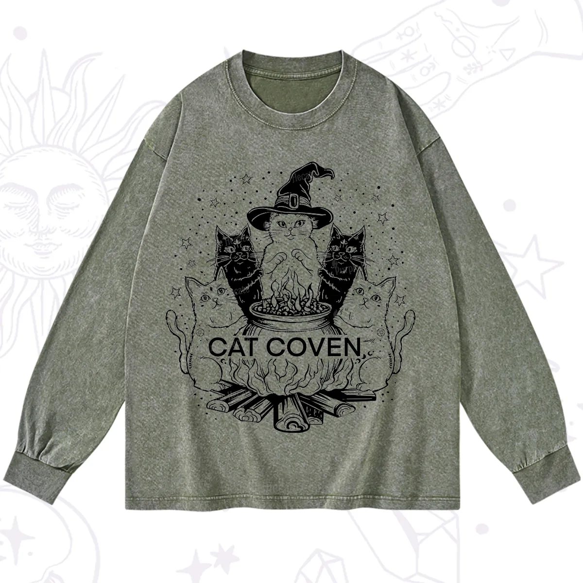 Purplehecate Witchy Cat Coven Washed Long Sleeve Shirt