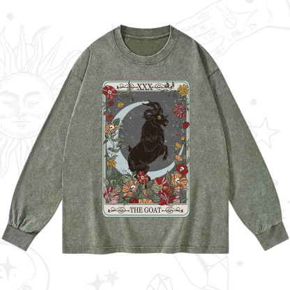 Purplehecate The Goat Tarot Card Washed Long Sleeve Shirt