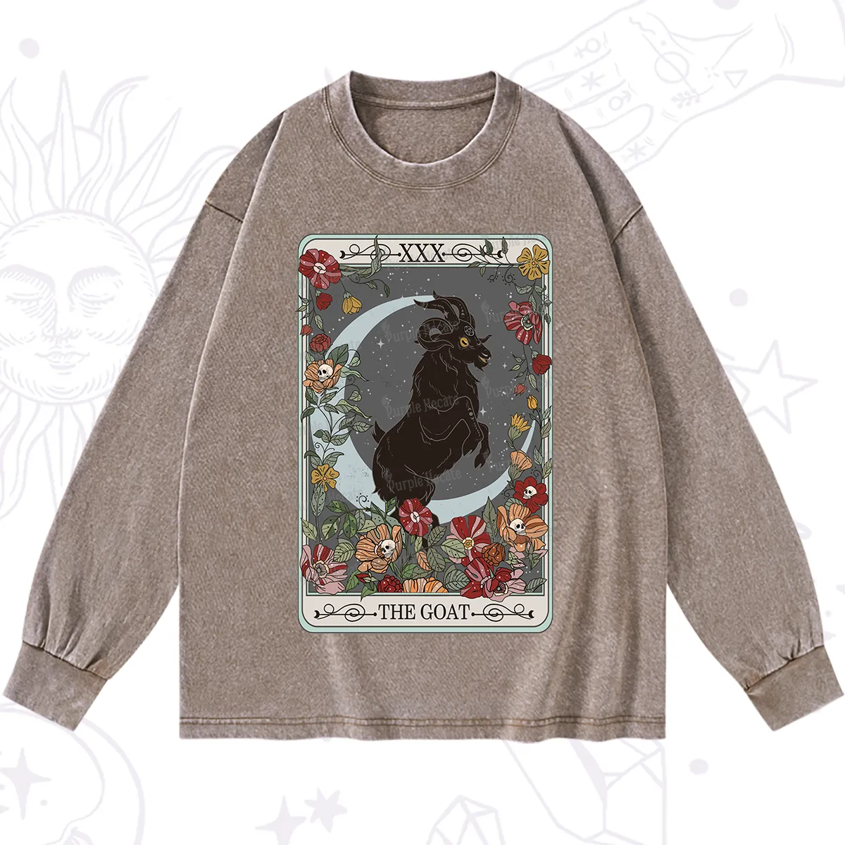 Purplehecate The Goat Tarot Card Washed Long Sleeve Shirt