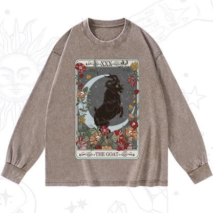 Purplehecate The Goat Tarot Card Washed Long Sleeve Shirt