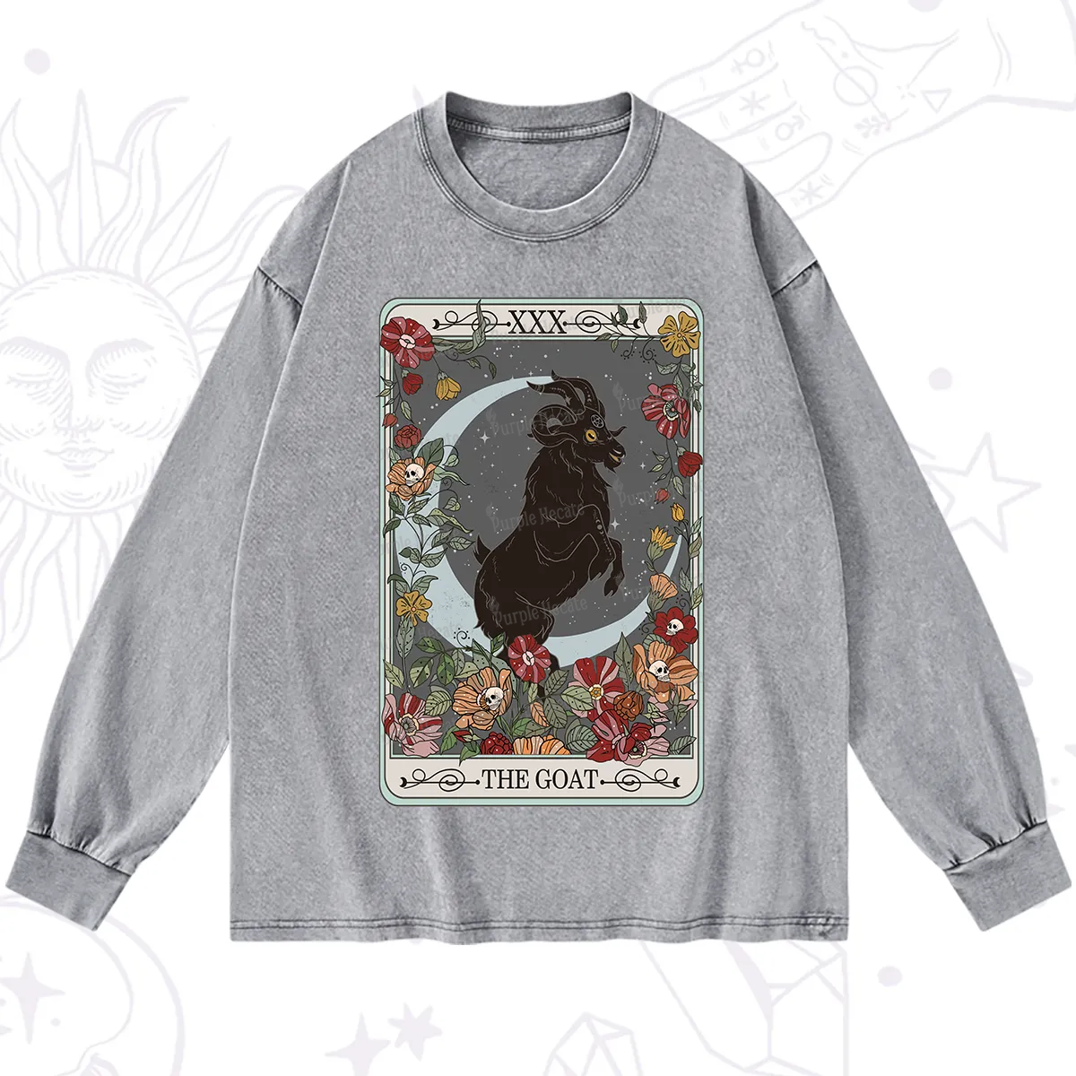 Purplehecate The Goat Tarot Card Washed Long Sleeve Shirt