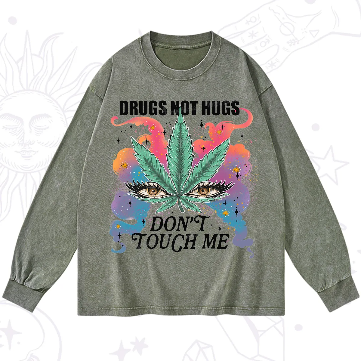 Purplehecate Drugs Not Hugs Washed Long Sleeve Shirt