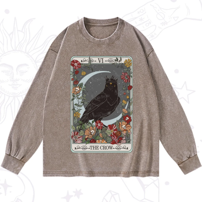 Purplehecate The Crow Tarot Card Washed Long Sleeve Shirt