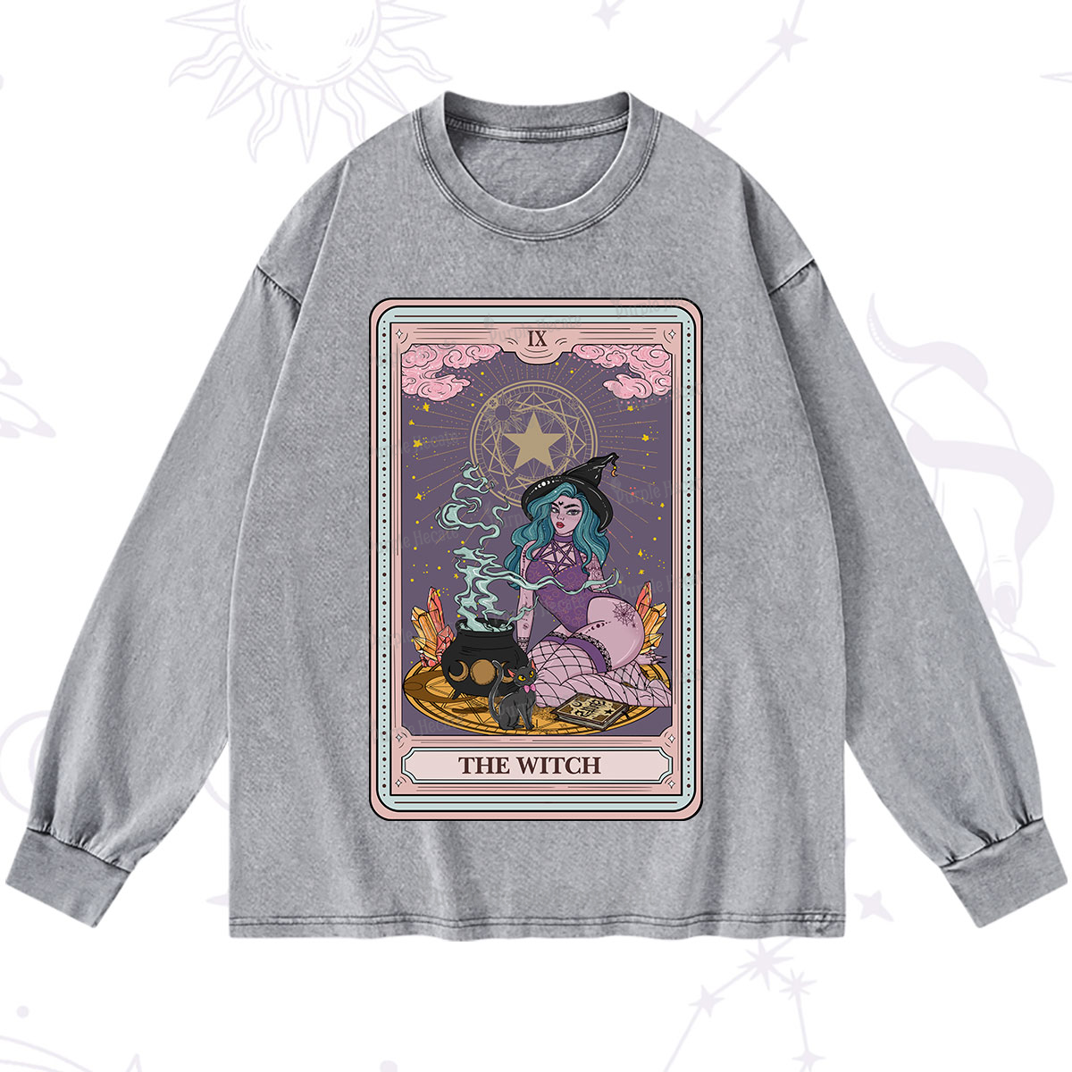 Purplehecate The Alchemy Witch Tarot Card Washed Long Sleeve Shirt