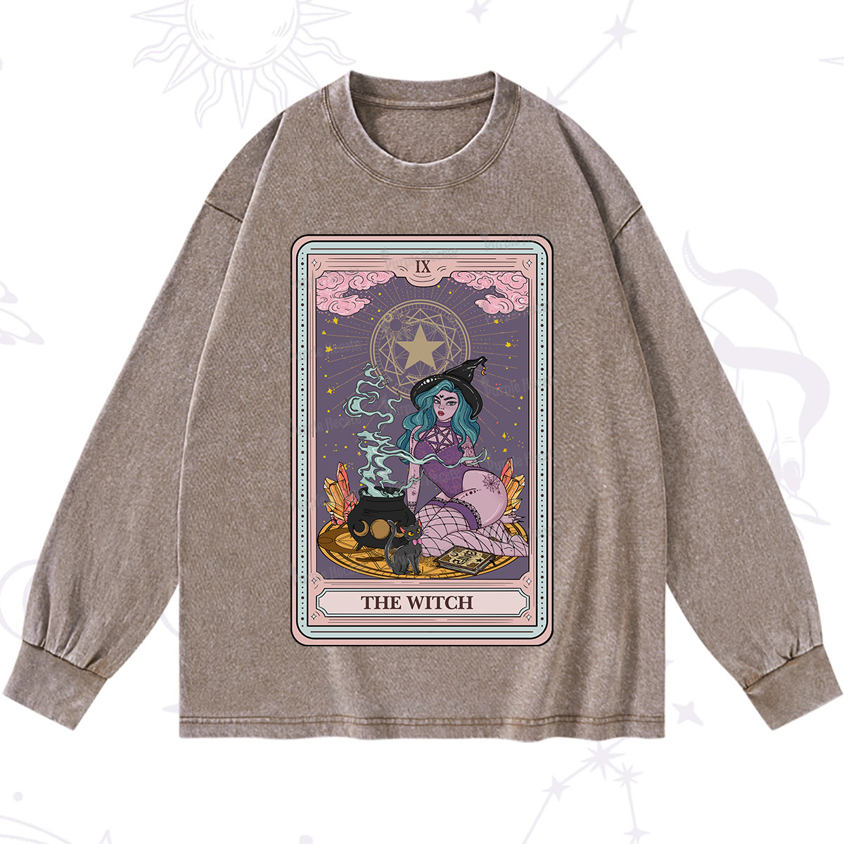 Purplehecate The Alchemy Witch Tarot Card Washed Long Sleeve Shirt