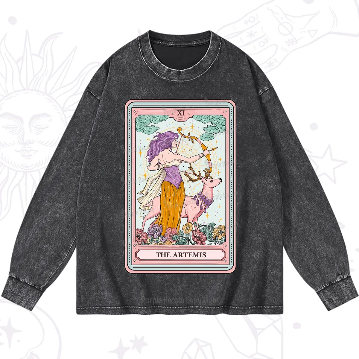 Purplehecate The Artemis Tarot Card Washed Long Sleeve Shirt