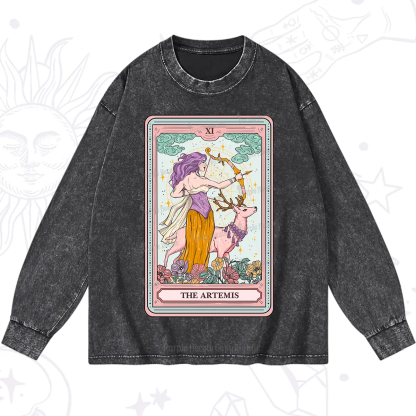 Purplehecate The Artemis Tarot Card Washed Long Sleeve Shirt