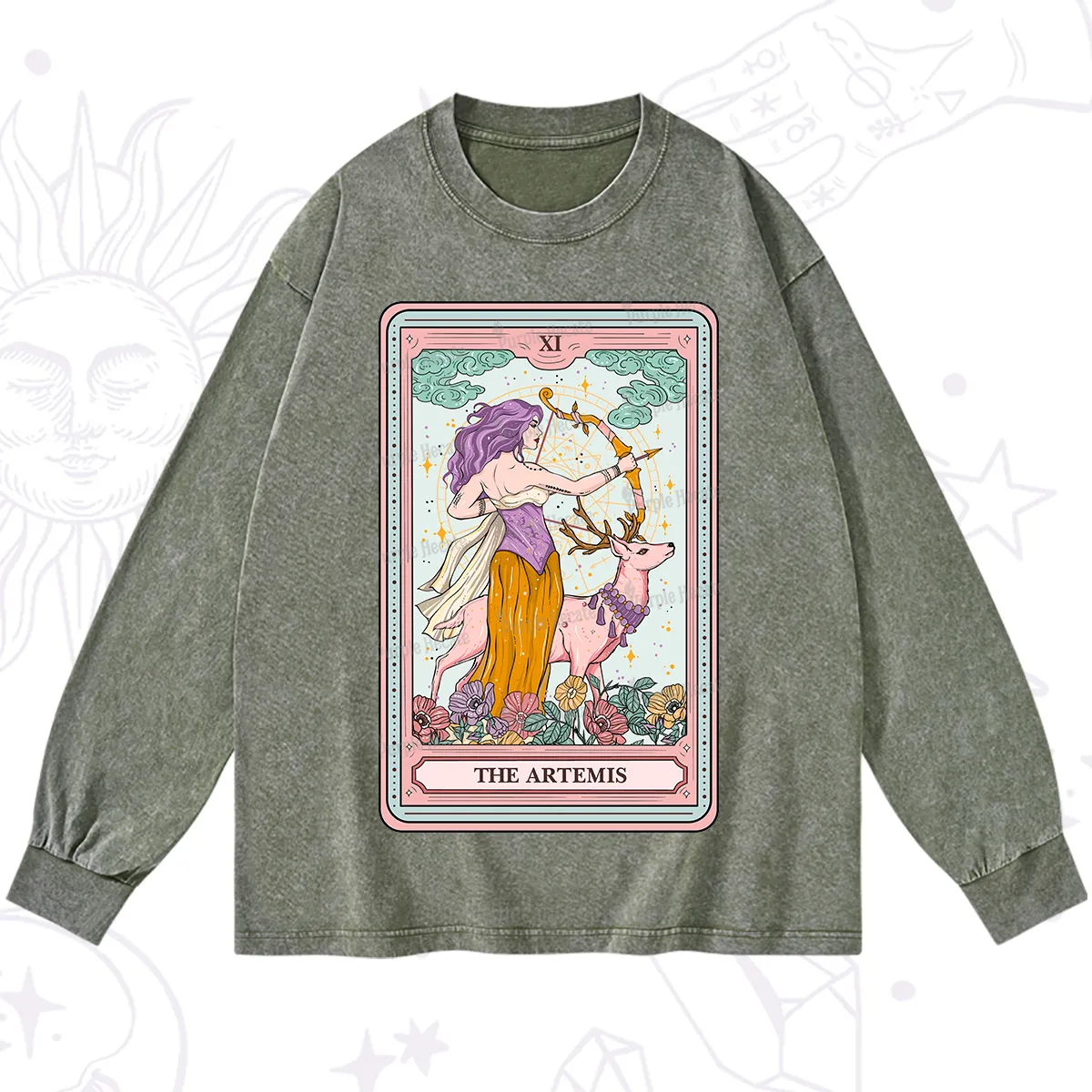 Purplehecate The Artemis Tarot Card Washed Long Sleeve Shirt