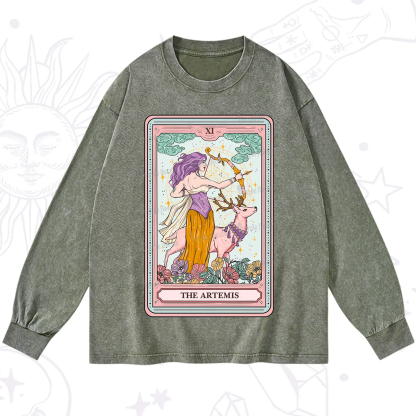 Purplehecate The Artemis Tarot Card Washed Long Sleeve Shirt
