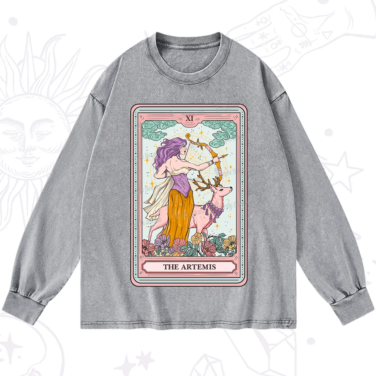 Purplehecate The Artemis Tarot Card Washed Long Sleeve Shirt