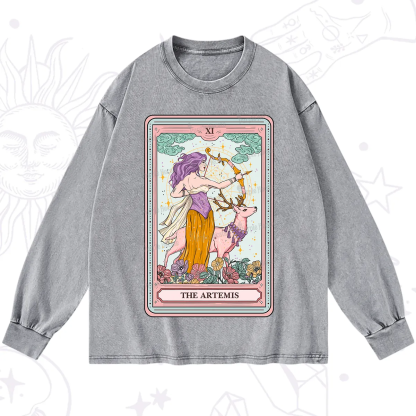 Purplehecate The Artemis Tarot Card Washed Long Sleeve Shirt
