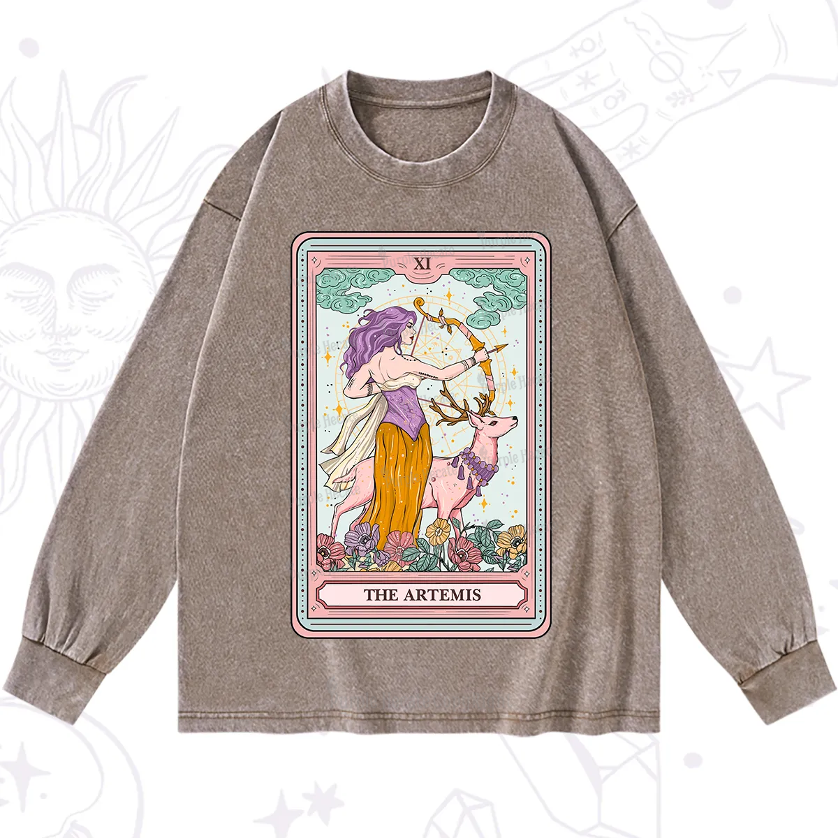 Purplehecate The Artemis Tarot Card Washed Long Sleeve Shirt