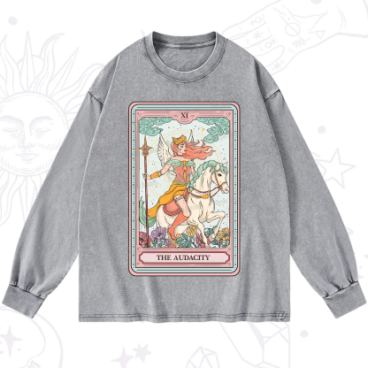 Purplehecate The Audacity Winged Goddess Tarot Card Washed Long Sleeve Shirt