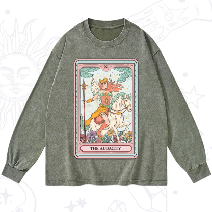 Purplehecate The Audacity Winged Goddess Tarot Card Washed Long Sleeve Shirt