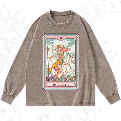 Purplehecate The Audacity Winged Goddess Tarot Card Washed Long Sleeve Shirt