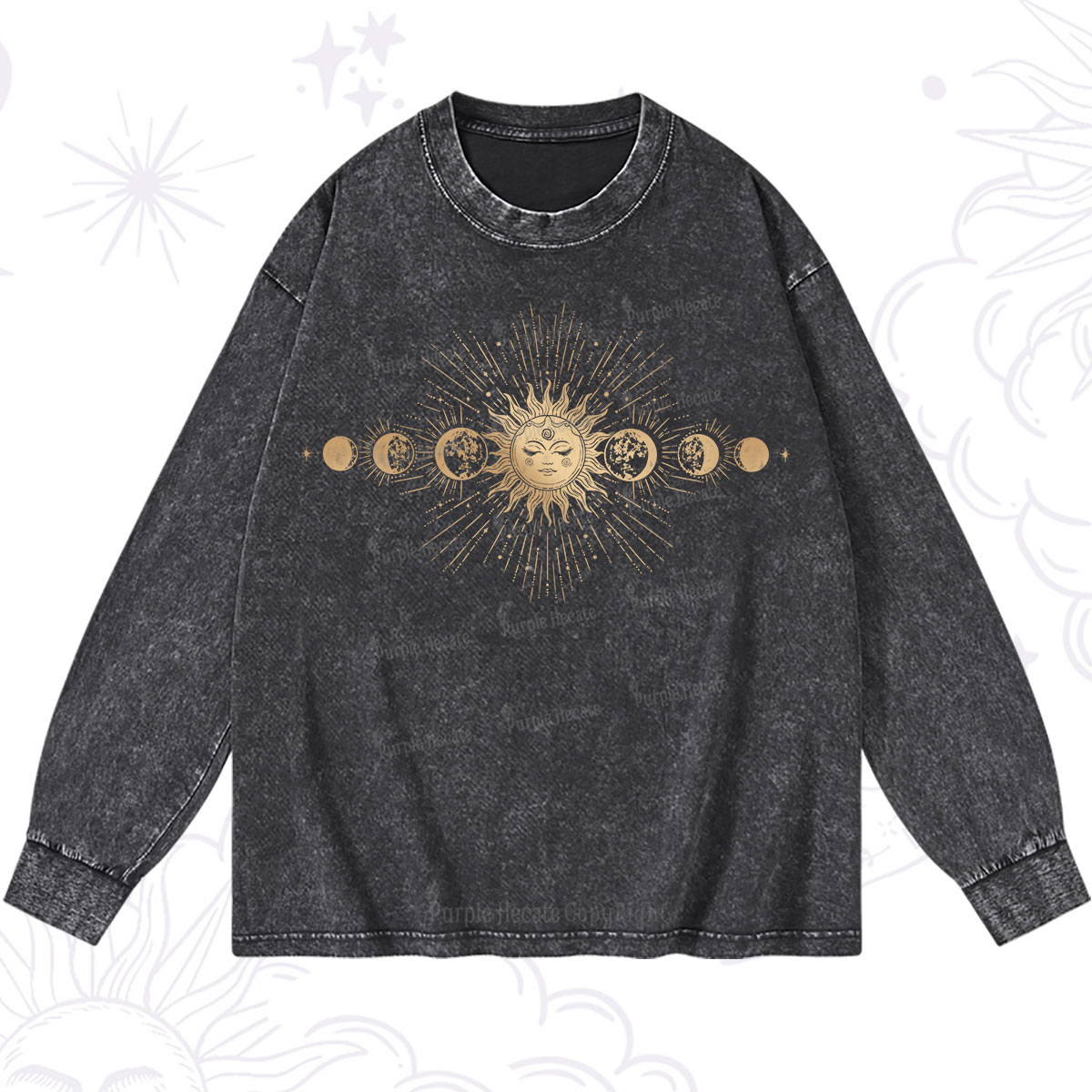 Purplehecate Mystical Moon And Sun Washed Long Sleeve Shirt