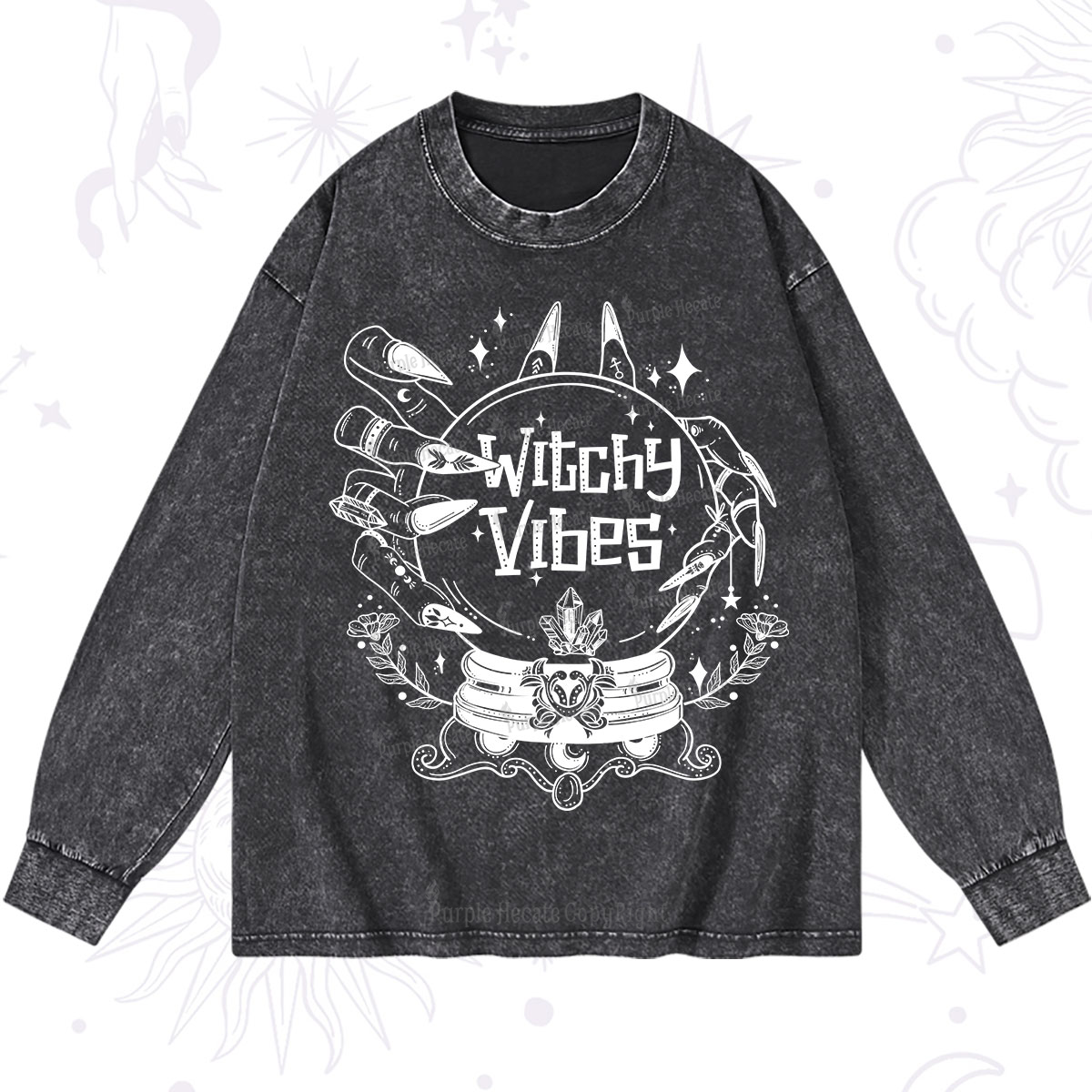 Purplehecate Witchy Vibes Washed Long Sleeve Shirt
