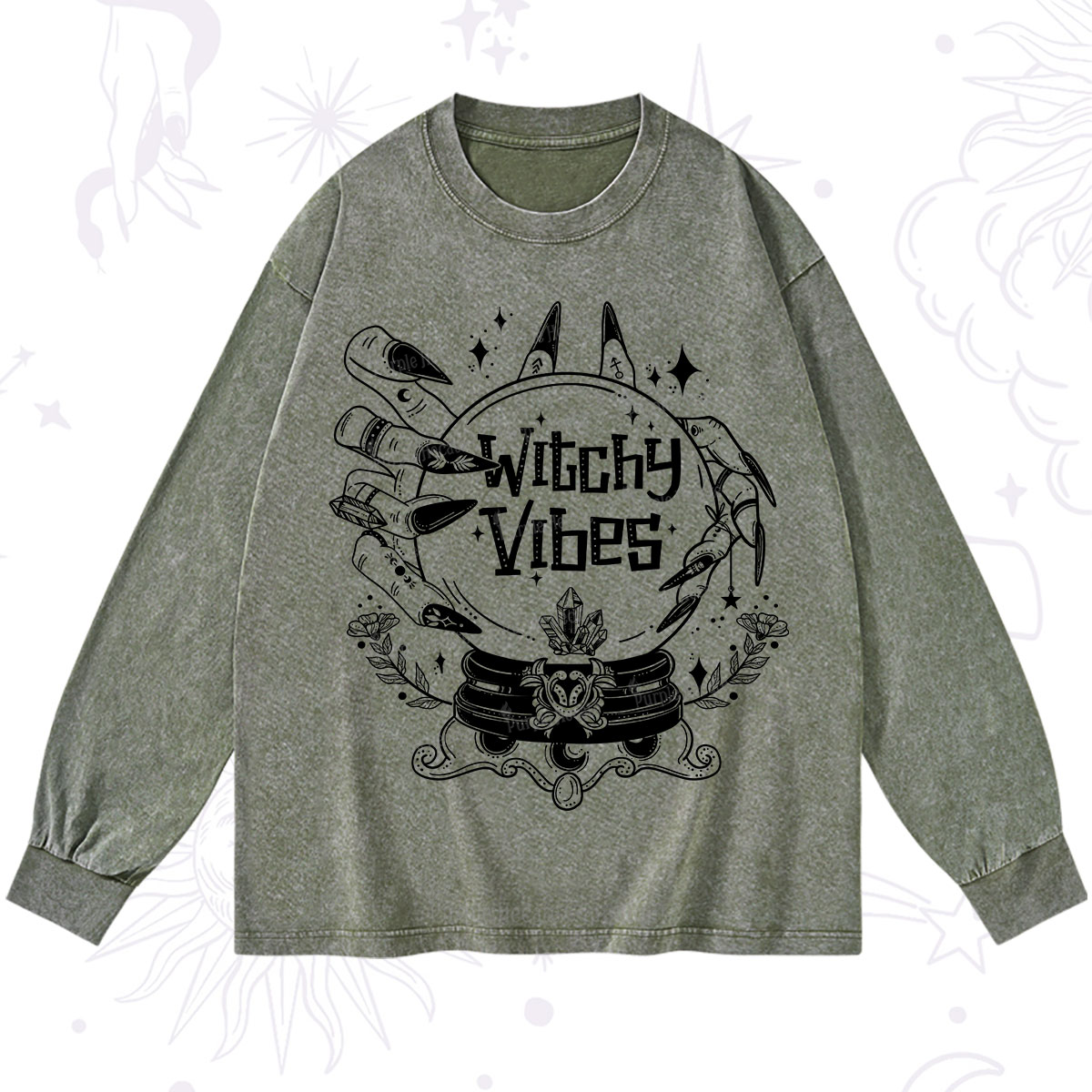 Purplehecate Witchy Vibes Washed Long Sleeve Shirt