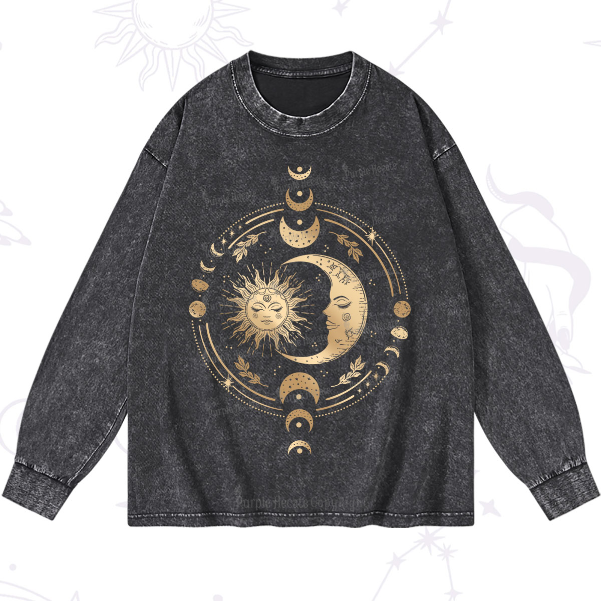 Purplehecate Celestial Sun and Moon Washed Long Sleeve Shirt