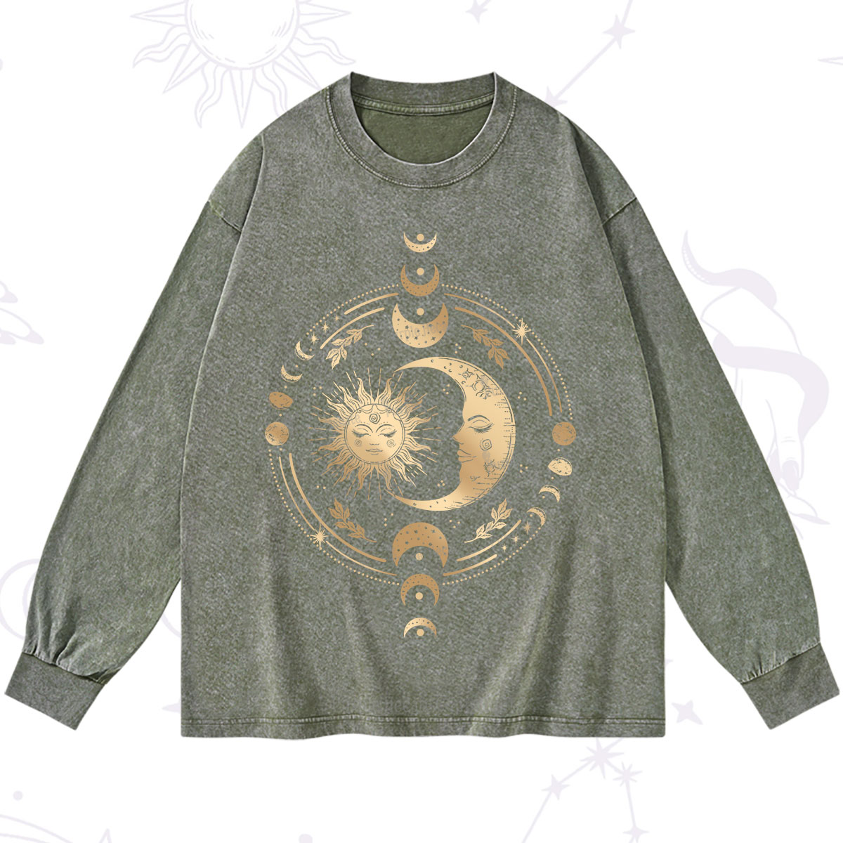 Purplehecate Celestial Sun and Moon Washed Long Sleeve Shirt