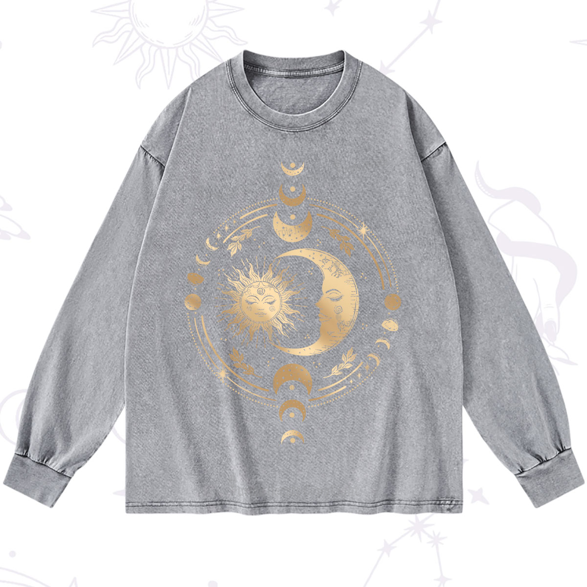 Purplehecate Celestial Sun and Moon Washed Long Sleeve Shirt