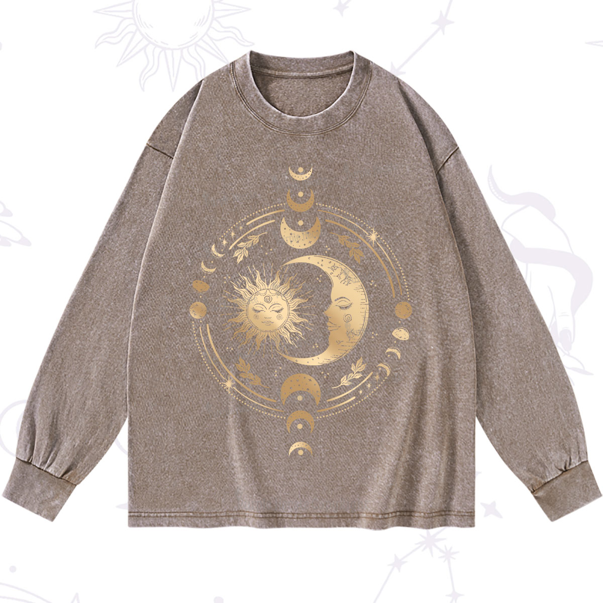 Purplehecate Celestial Sun and Moon Washed Long Sleeve Shirt