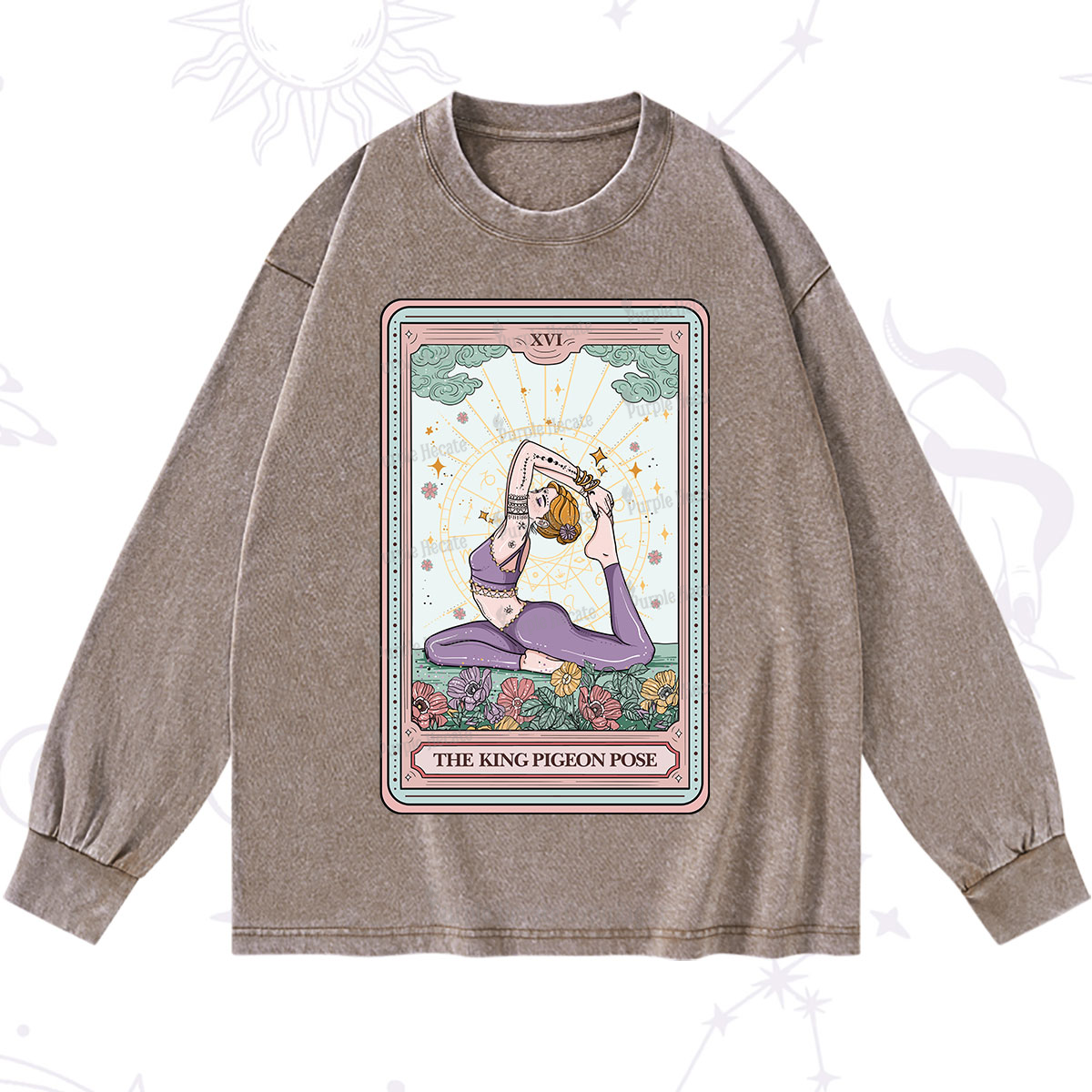 Purplehecate The King Pigeon Pose Tarot Card Washed Long Sleeve Shirt