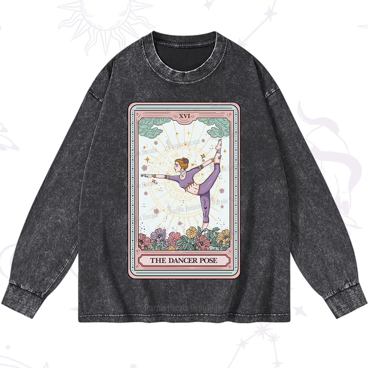 Purplehecate The Dancer Pose Tarot Card Washed Long Sleeve Shirt
