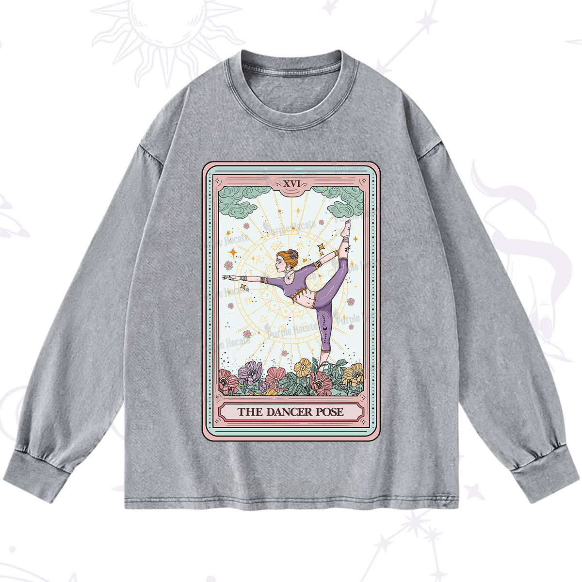 Purplehecate The Dancer Pose Tarot Card Washed Long Sleeve Shirt