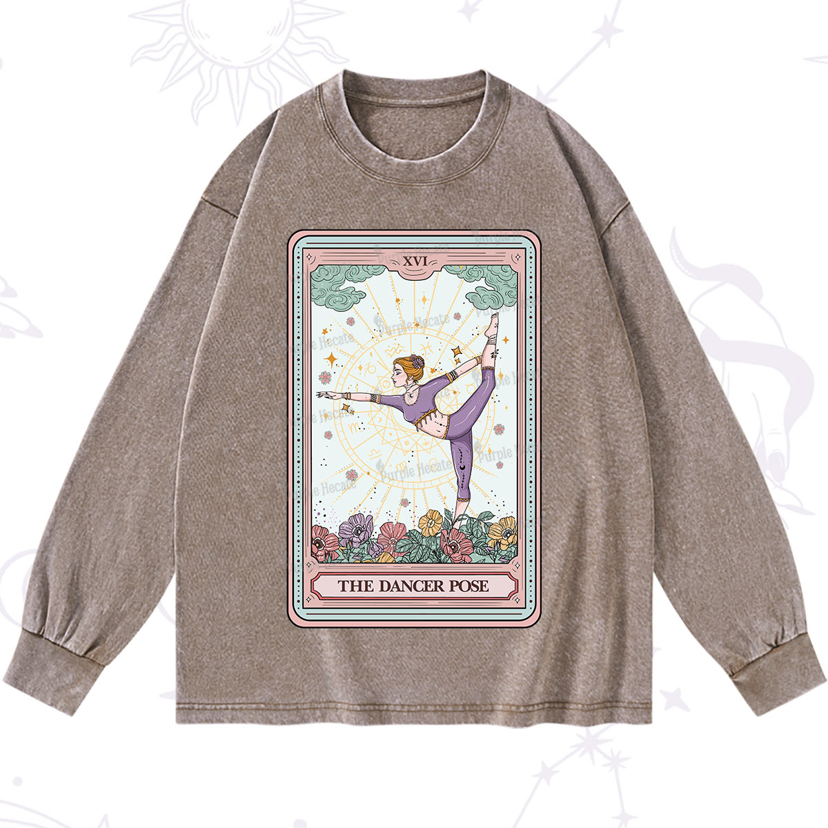 Purplehecate The Dancer Pose Tarot Card Washed Long Sleeve Shirt