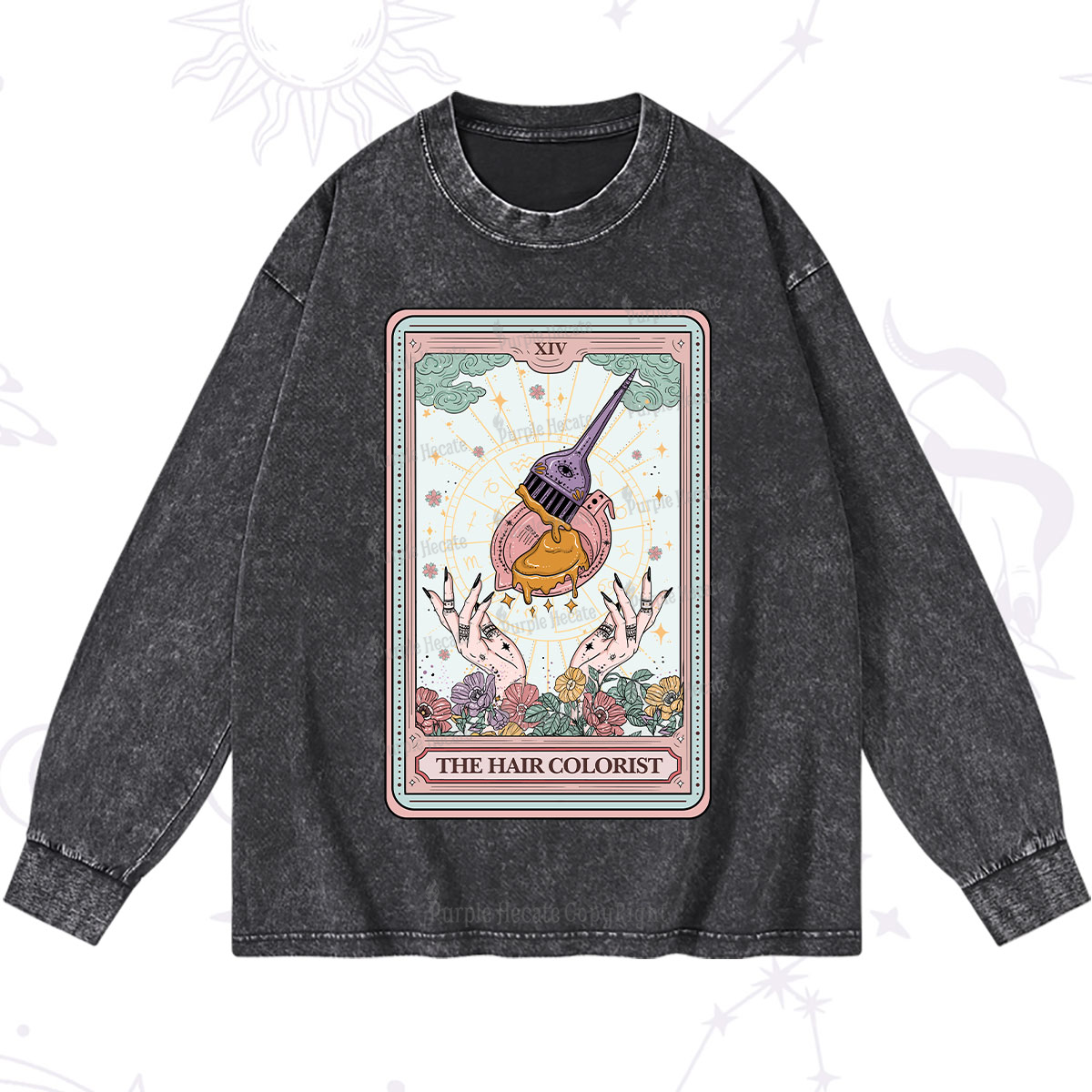 Purplehecate The Hail Colorist Tarot Card Washed Long Sleeve Shirt