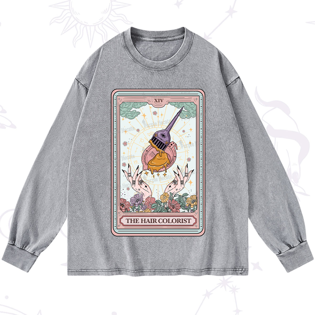 Purplehecate The Hail Colorist Tarot Card Washed Long Sleeve Shirt