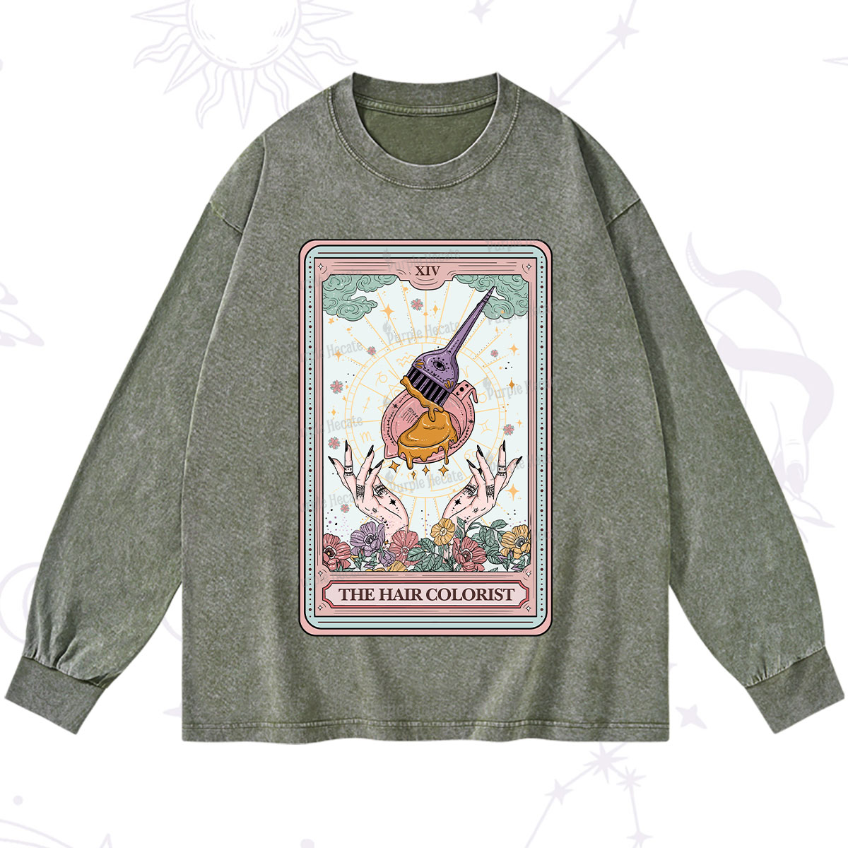 Purplehecate The Hail Colorist Tarot Card Washed Long Sleeve Shirt