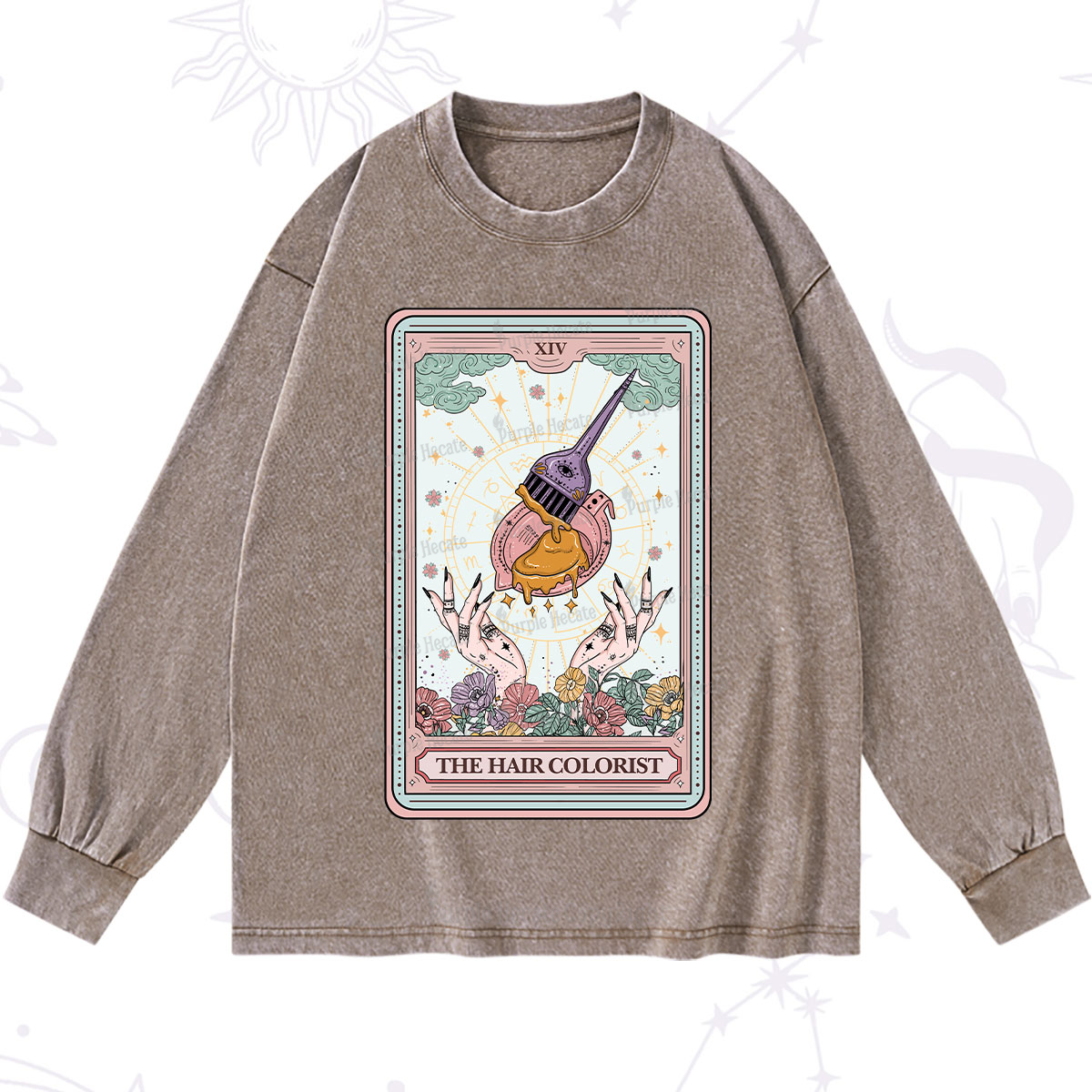 Purplehecate The Hail Colorist Tarot Card Washed Long Sleeve Shirt
