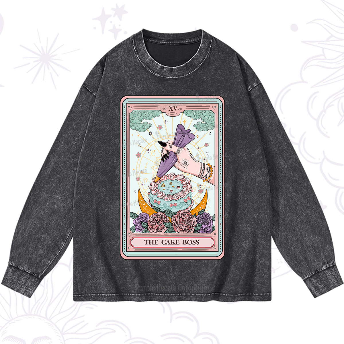 Purplehecate The Cake Boss Tarot Card Washed Long Sleeve Shirt