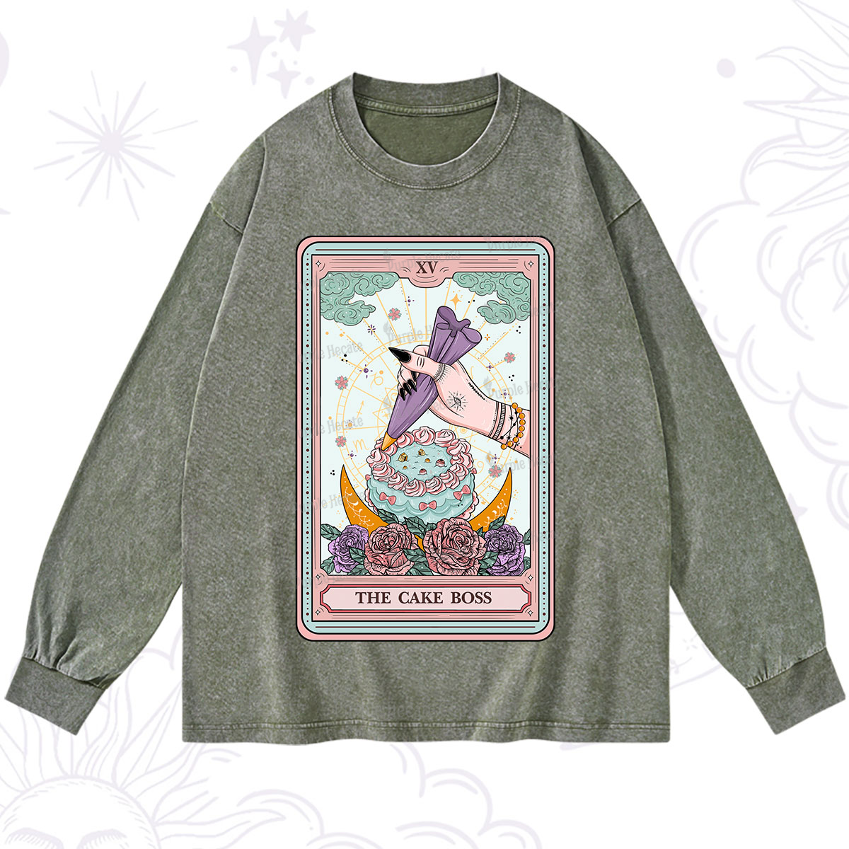 Purplehecate The Cake Boss Tarot Card Washed Long Sleeve Shirt